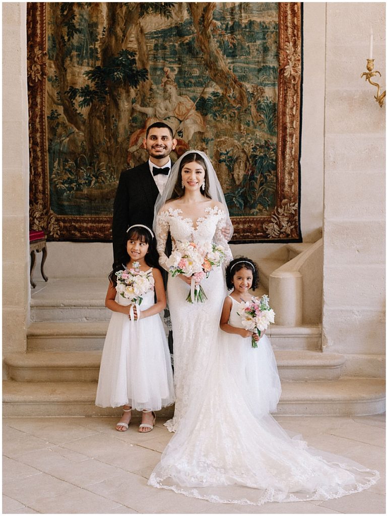 bride and groom at Chateau de Villette in Paris, France